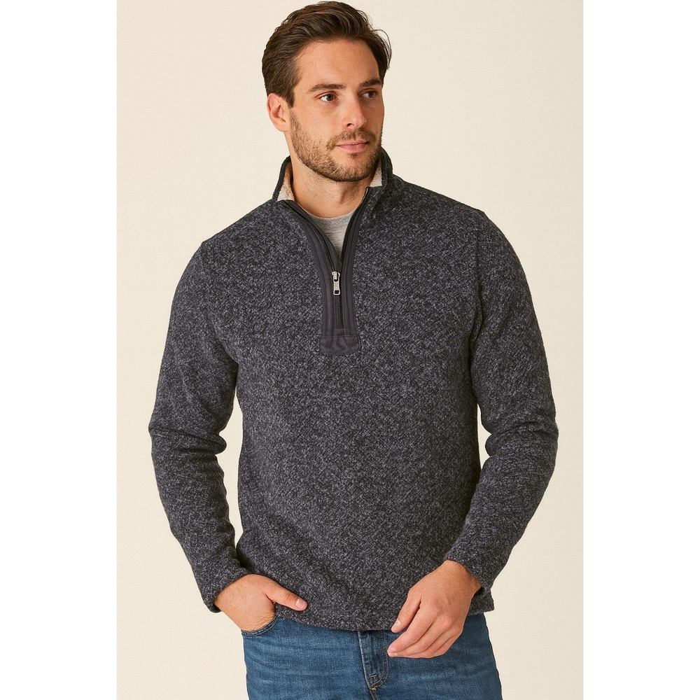 Orvis Mens Size L Blue Sherpa Lined Zip Fleece Pullover Sweater